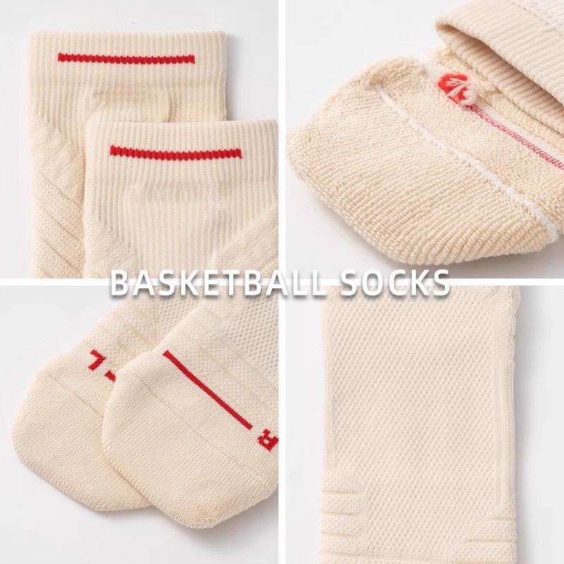 Factory Real Basketball Socks Men's Mid Length Towel Socks Thickened Sweatproof Non-Slip Elite Sports Training Solid Color Socks