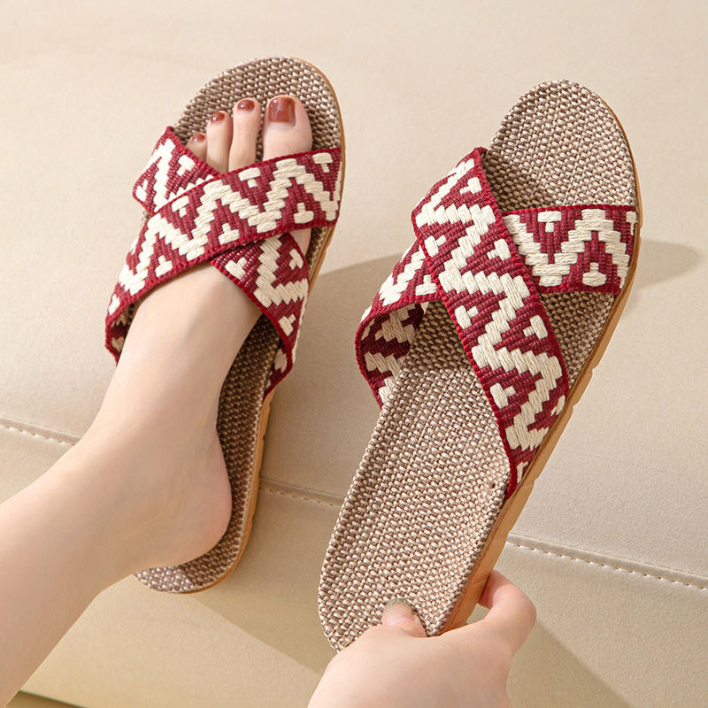 New linen slippers women's summer home indoor non-slip couple cotton and linen floor slippers soft bottom sandals wholesale