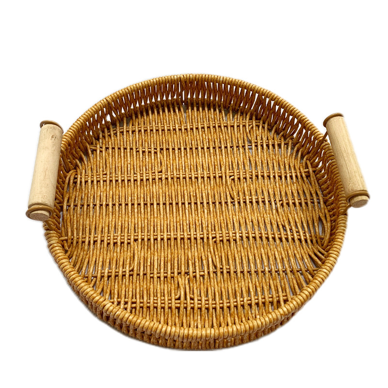 Rattan-like Storage Basket Woven Desktop Sundries Organize Snacks Storage Fruit Snacks Afternoon Tea Tray Fruit Tray Storage