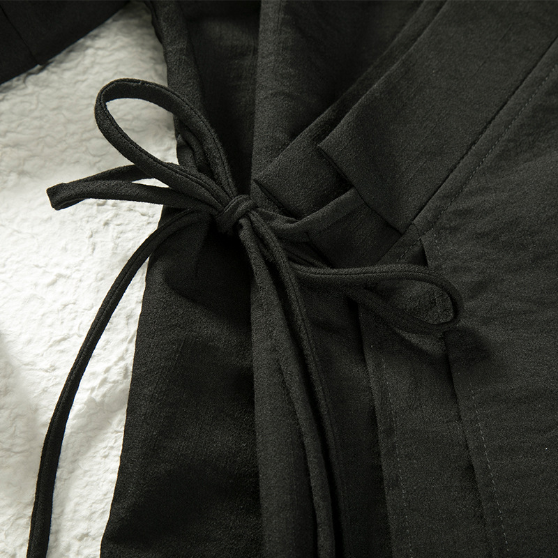 2022 autumn and winter New Chinese style men's cotton and linen solid color improved Hanfu youth loose robe casual coat men