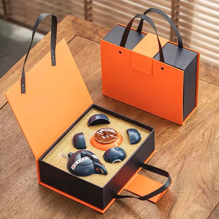 Dingyao Kung Fu Tea Set Gift One Pot Four Cups with Tea Cans High-end Gift Boxed Ceramics Light Luxury Business Accompanying Gift