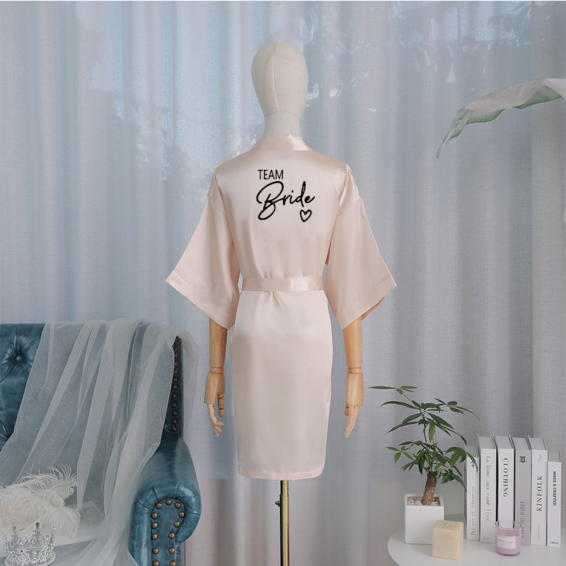 Europe and the United States cross-border bridal group morning gown women's nightgown wedding makeup wedding silk-like bathrobe