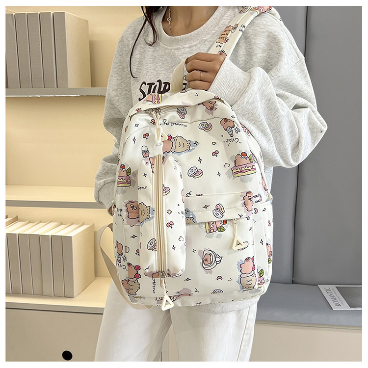 Cute Printed Kapibara Large Capacity School Bag Ultra-Light Nylon High School Junior High School Girl Student Backpack Wholesale