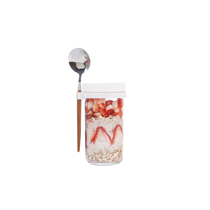 Amazon Oatmeal Cup Overnight Oatmeal Cup Breakfast Cup with Spoon with Lid Mason Cup Glass Salad Jar Yogurt Cup
