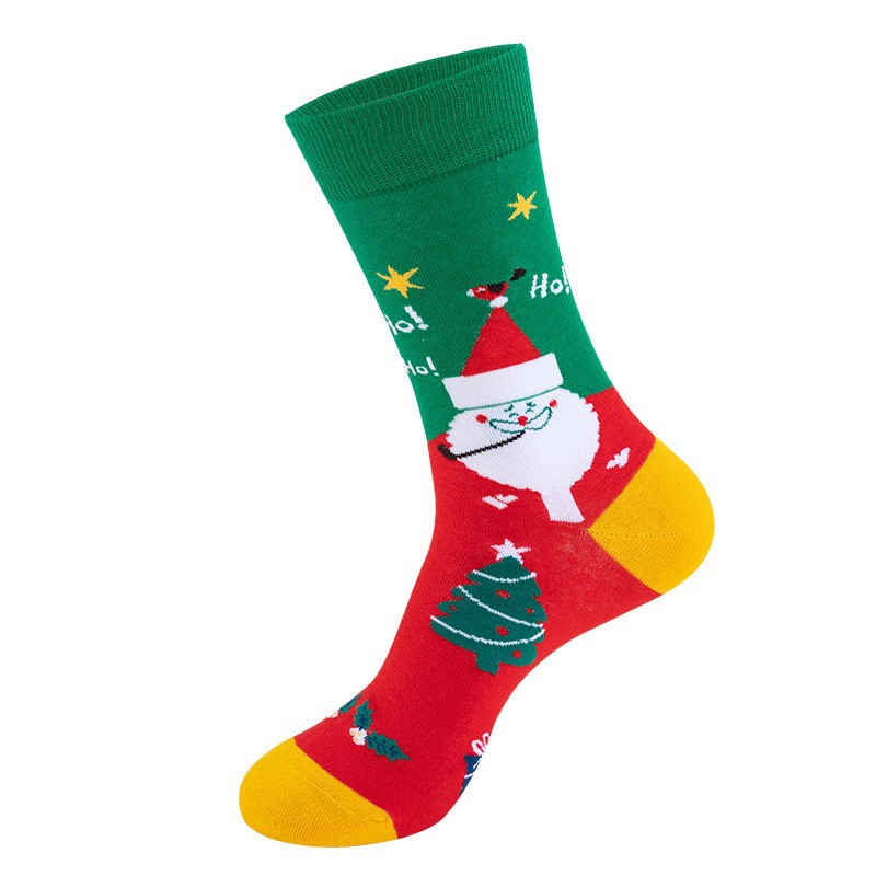 Christmas Socks for the Elderly Cross-Border Amazon Men's and Women's Christmas Socks 37-44 Size Mid-Calf Socks Trendy Long Cotton Christmas Socks