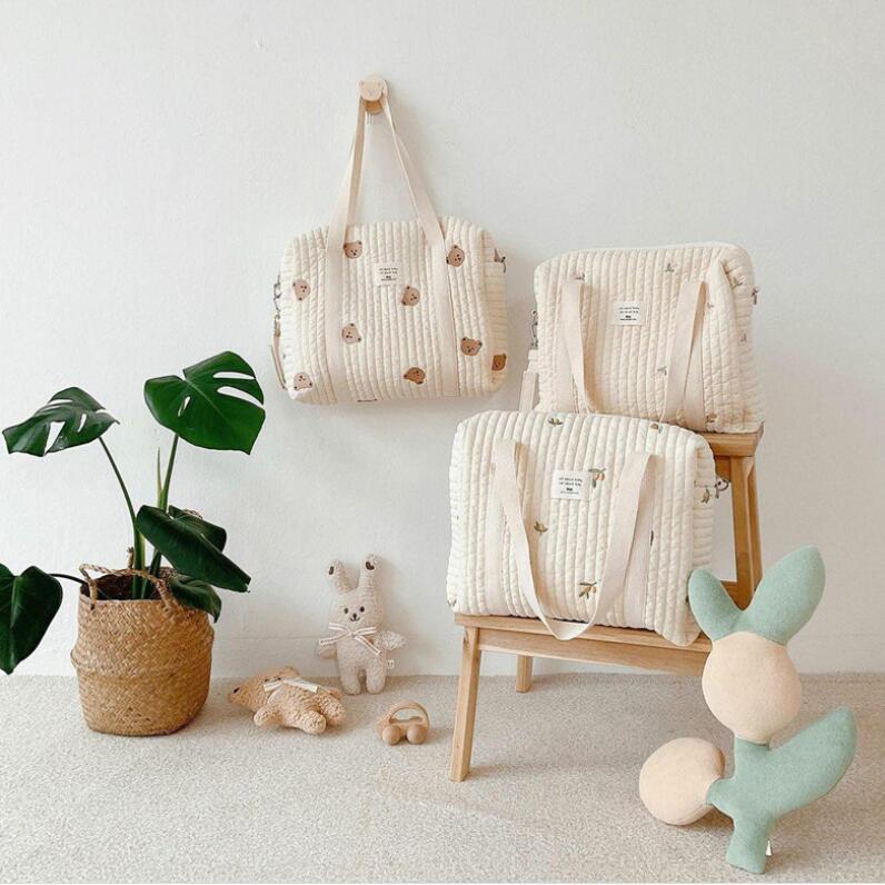 Сумка-кенгуру с вышивкой на молнии, хлопковая, для мамы и малыша, сумка для подгузников, сумка для бутылочек, сумка для коляски