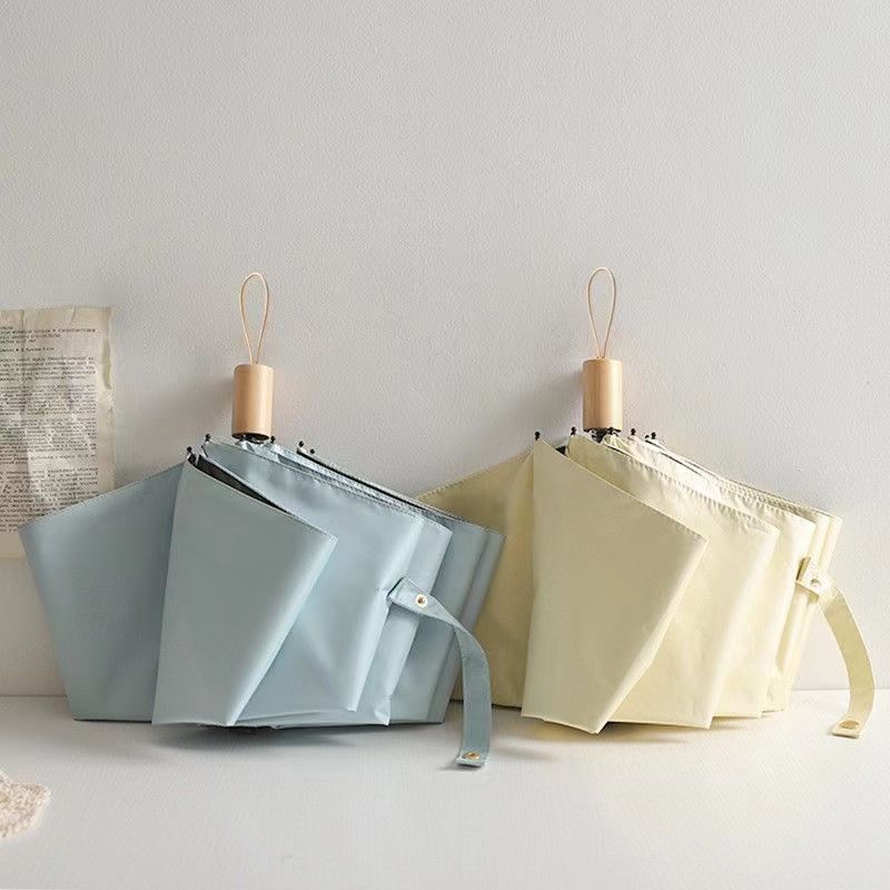 Трехслойный черный пластиковый зонт с деревянной ручкой для студентов женский маленький модный зонт простой и стильный