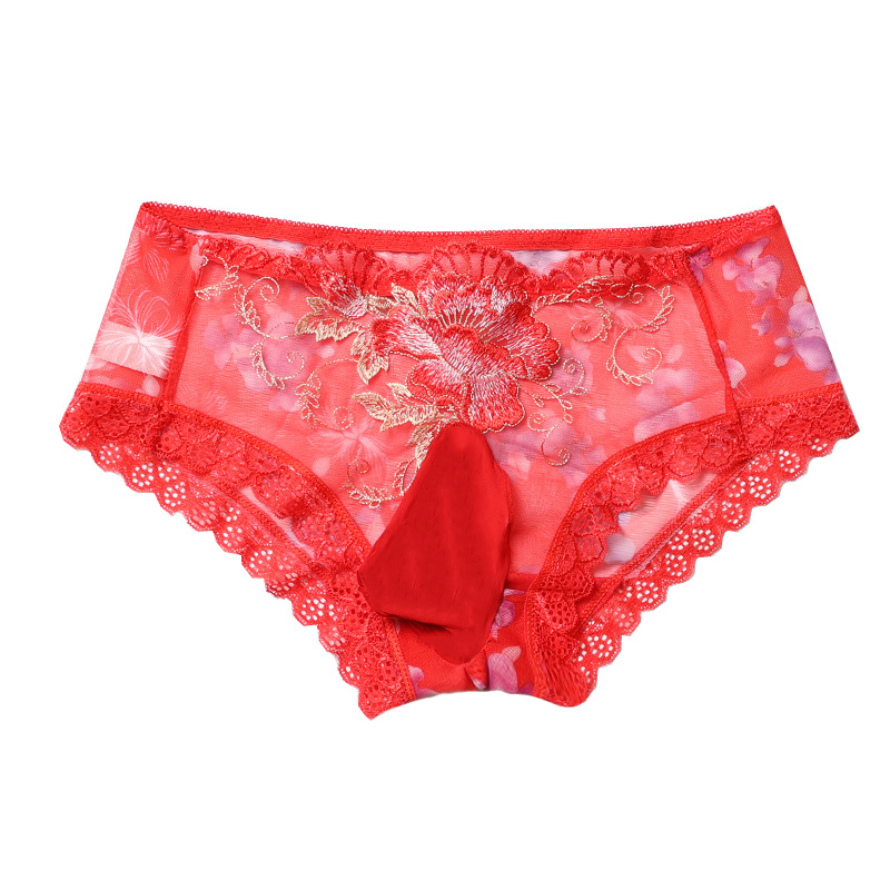 Men's U-shaped egg bag jj underwear lace sexy transparent mesh sexy underwear fat brother plus size briefs