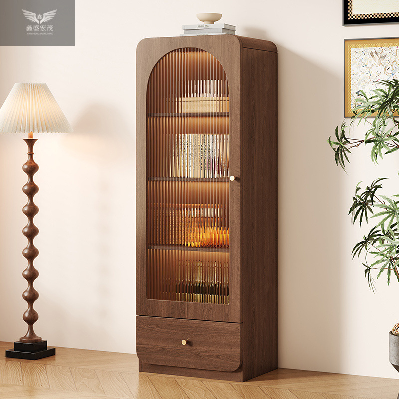 Retro-Style Glass Sideboard Wine Cabinet Against the Wall for Home Living Room, Standing Cabinet, Tv Side Cabinet, Display Storage Narrow Cabinet, Storage Cabinet