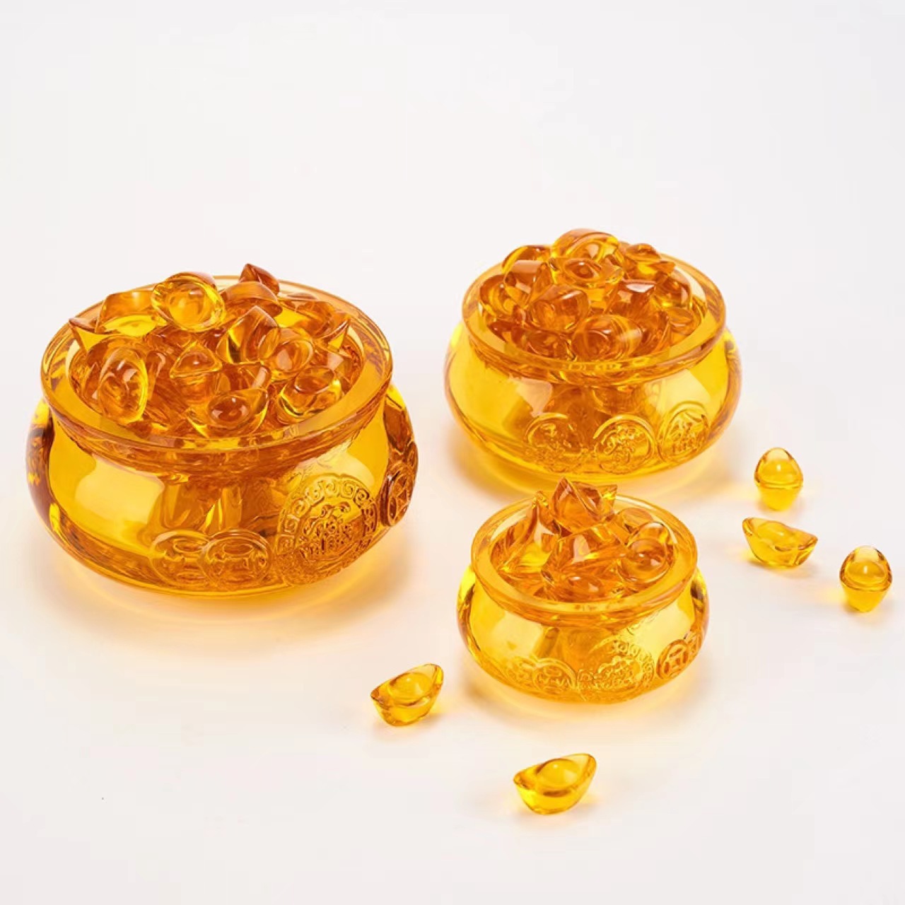 Glass Small Ingot with Dragon Pattern, Glass Treasure Bowl, Home Decoration, Housewarming Gift, Citrine Ingot