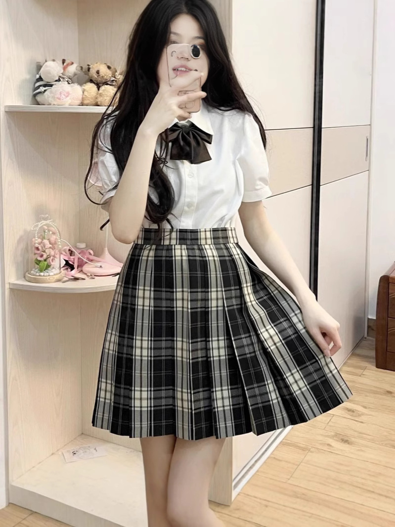 Jk Uniform Genuine Original [Blackboard Newspaper Same Grid] Small Joker Internet Red Plaid School for JK Skirt in stock