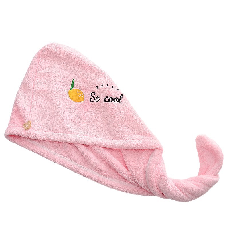 Cross-Border Fruit Embroidered Shower Cap New Style Women's Long Hair Absorbent Dry Hair Towel Turban Cute Coral Velvet Dry Hair Cap