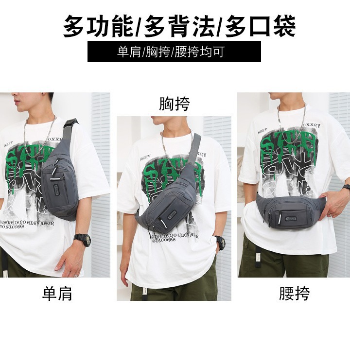 Men's and Women's Waist Bag Outdoor Sports Multi-Functional Wear-Resistant Waterproof Large-Capacity Nylon Chest Bag Business Work Mobile Phone Bag