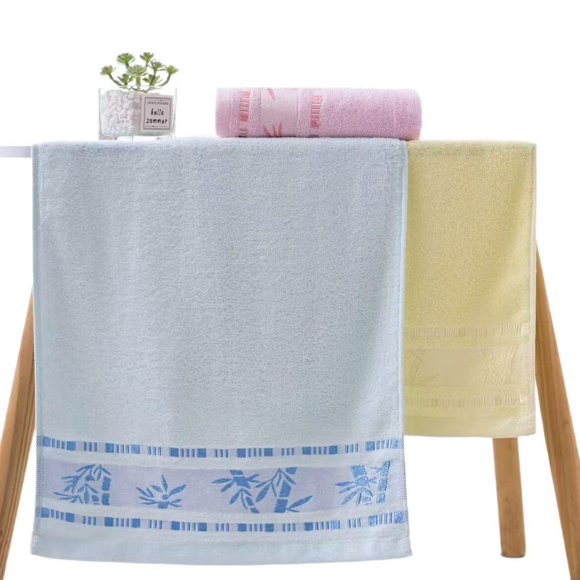 Factory wholesale bamboo fiber towel cotton soft absorbent towel plain jacquard face towel adult household face towel