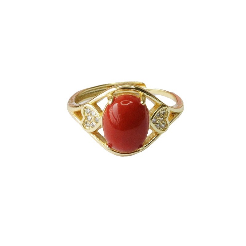 Yuyu South Red Agate Ring Love Ring Palace Wind Crystal Color Treasure Factory Wholesale MN3100306