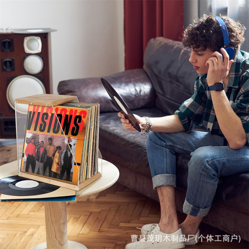 Spot Wooden Record Rack Desktop Transparent Acrylic Record Storage Rack Vinyl Record Display Rack Cd Storage Rack