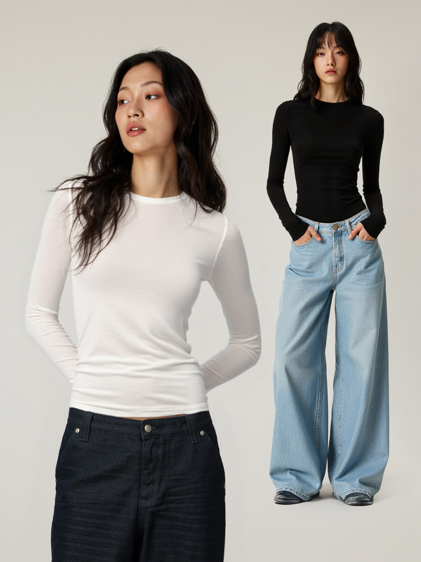 Teeshe Women's Clothing Lenzing Tencel Wool Round Neck Long-Sleeved T-Shirt Spring & Fall Sexy Waist Slimming Bottoming Shirt T-Shirt