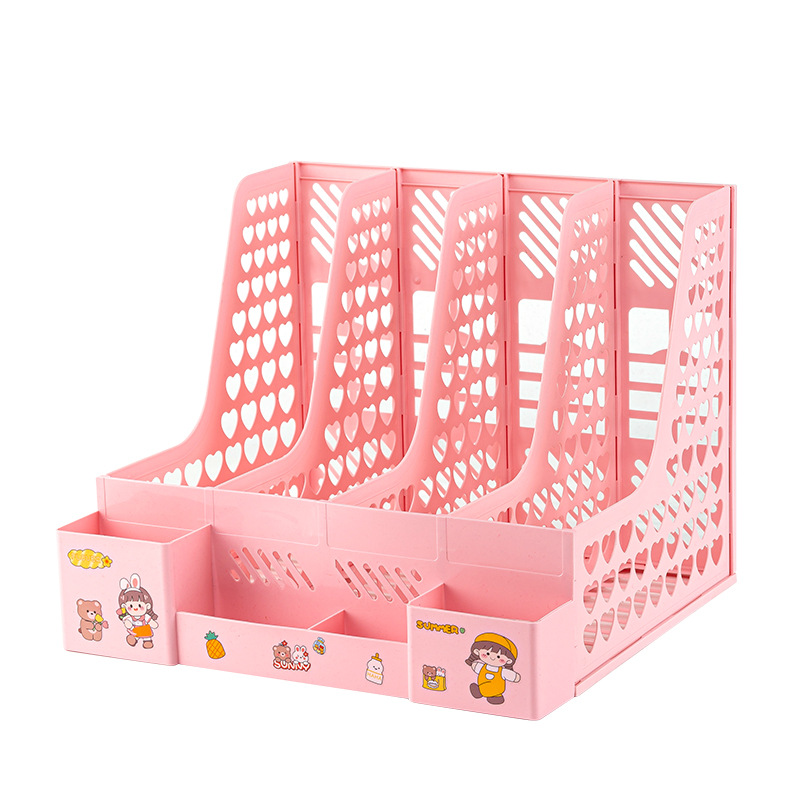 Desktop Data File Column Office Thickened File Storage Rack Four-Link with Pen Holder Extra Large Capacity File Box