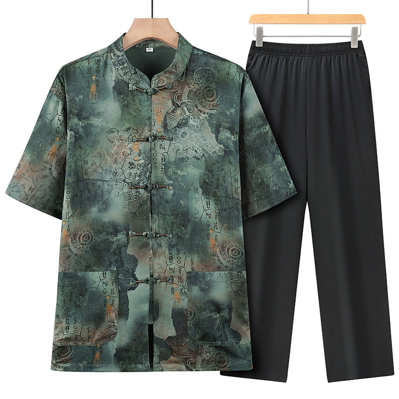 Tang suit men's 2025 new middle-aged and elderly father summer suit Chinese style old man grandfather Chinese printed short sleeve