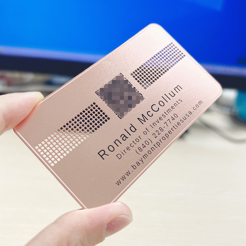 Stainless Steel Electroplated Rose Gold Women's Business Card Cut Out Lace Custom Design Layout Frosted Mesh Bottom