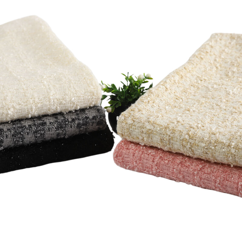 French Style Clothing Fabric, Checkered Bright Silk Woolen Fabric, Handmade Bouquet Woven Tweed Fabric