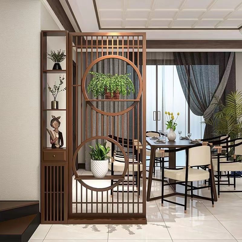 New Chinese Style Screen Partition Living Room Shaded Entrance Entry Screen Solid Wood Antique Shelf Storage Cabinet Home Office