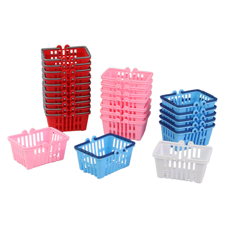 Children's play house supermarket double handle mini shopping basket basket simulation small dish basket storage gift toy accessories