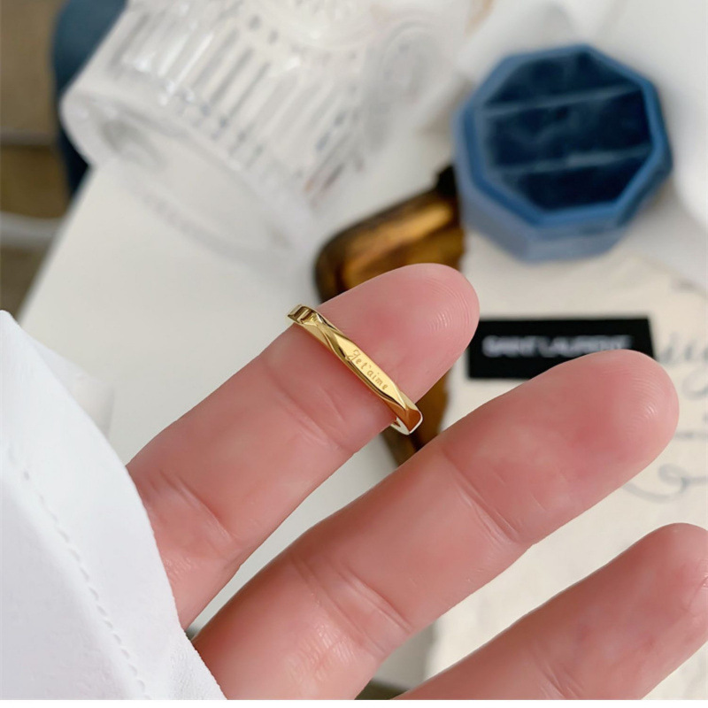 Titanium steel does not fade French I love you ring niche designer simple letter plain ring couple ring girlfriends