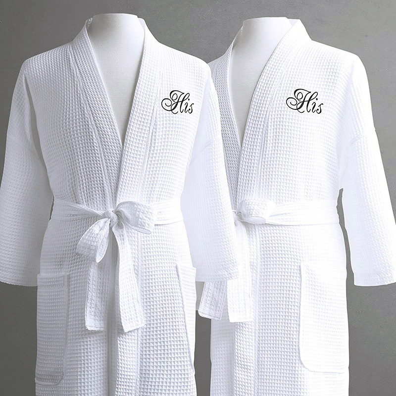 Five-star Hotel Bathrobe Hotel Homestay Nightgown White Cotton Terry Waffle Cut Velvet Hotel Bathrobe