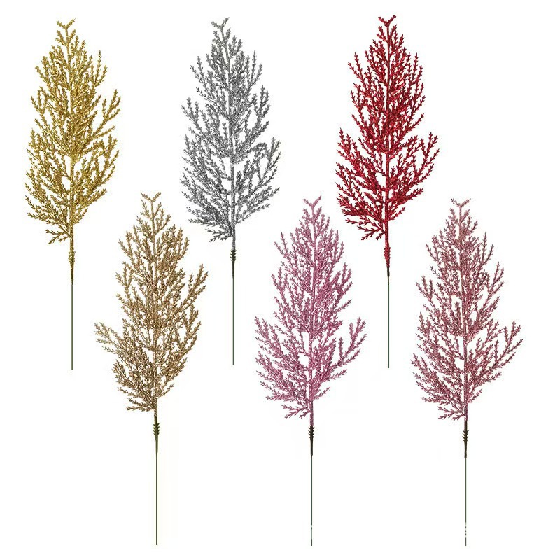 Christmas gold powder leaf festival decoration DIY flower arrangement various color series material manufacturers wholesale pine needles