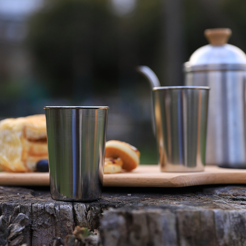 Outdoor Camping Portable Stainless Steel Water Cup Four-Piece Set Travel Mouth Cup Bar Catering Liquor Cup Coffee Cup