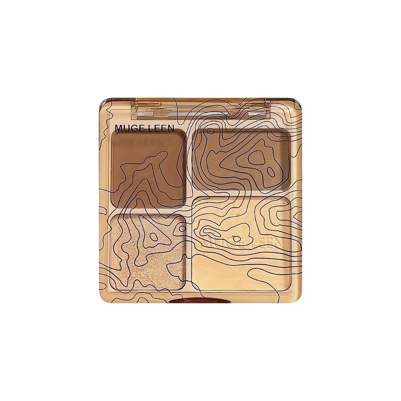 Mugeleen New Four-Color Contour Palette Highlighter—All-In-One Palette Matte Brightening Glitter Powder Three-Dimensional Palette for Contouring