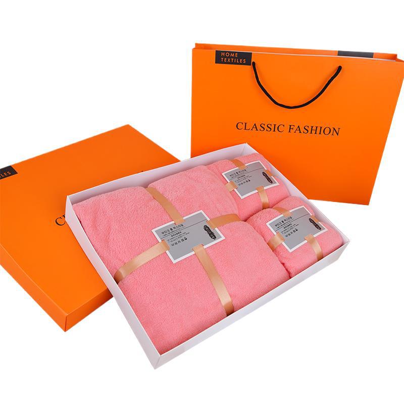 Towel Bath Towel Gift Box Three-Piece Company Opening Coral Fleece Towel Gift Box Wedding Companion Gift Box Towel