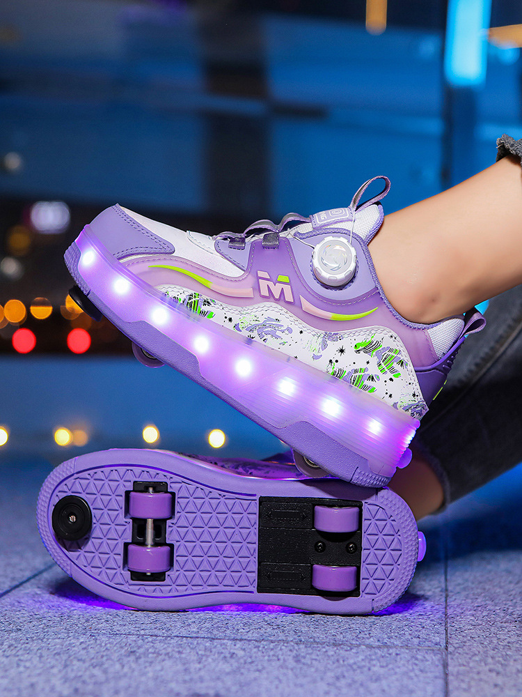 Кросс-бордерные обуви heloo, двойные четырехколесные роликовые обуви с LED-подсветкой для студентов