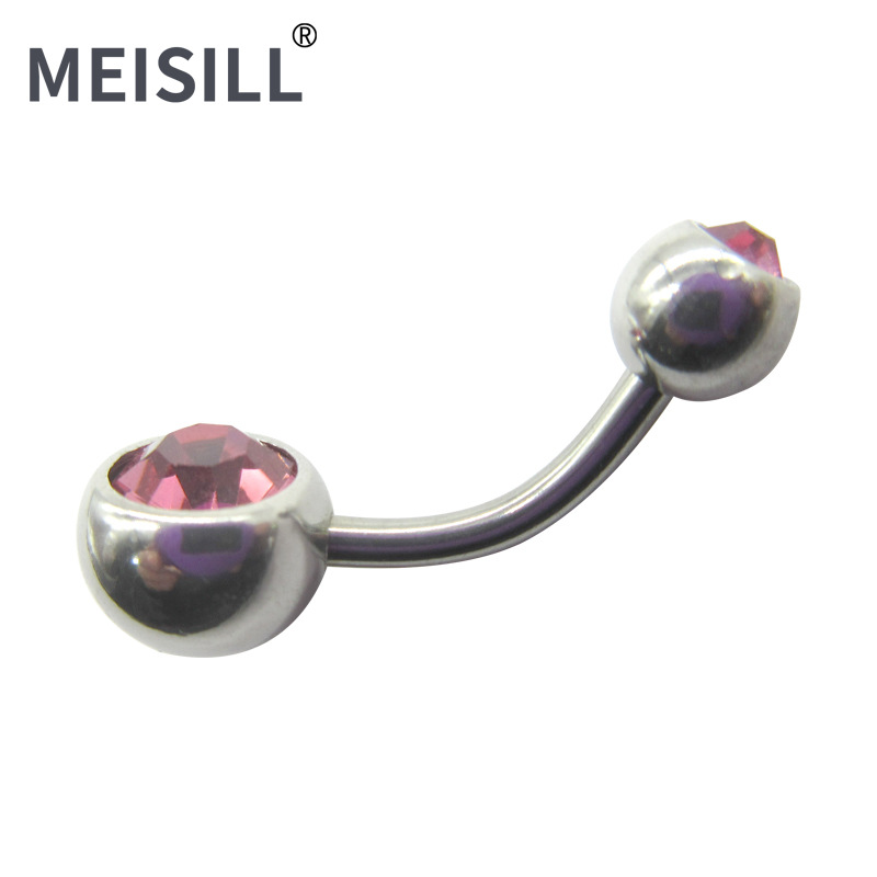 Meier Stainless Steel Double Diamond Umbilical Ring with Diamond Navel Buckle Cross-border Human Puncture Jewelry with Diamond Navel Nail