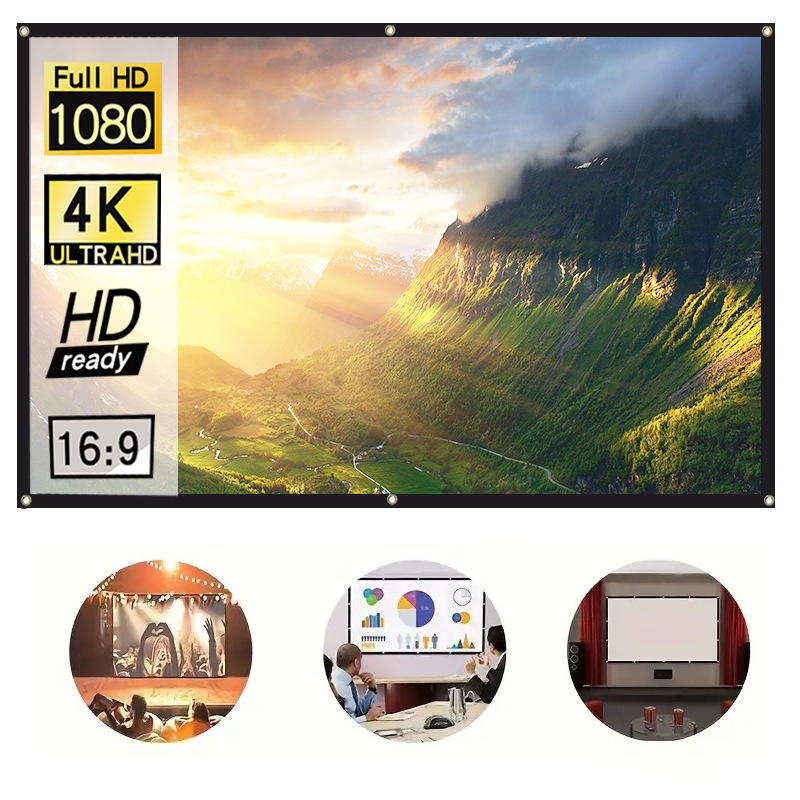 Polyester portable folding soft curtain 60 72 84 100 120 150 inches 16:9/4:3 projection film cloth