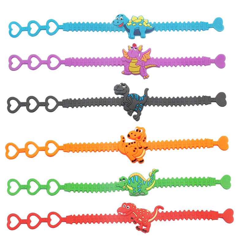 Cross-border Children's Love Dinosaur Bracelet Cute Cartoon Bracelet PVC Three-hole Heart Adjustable Bracelet Small Gifts