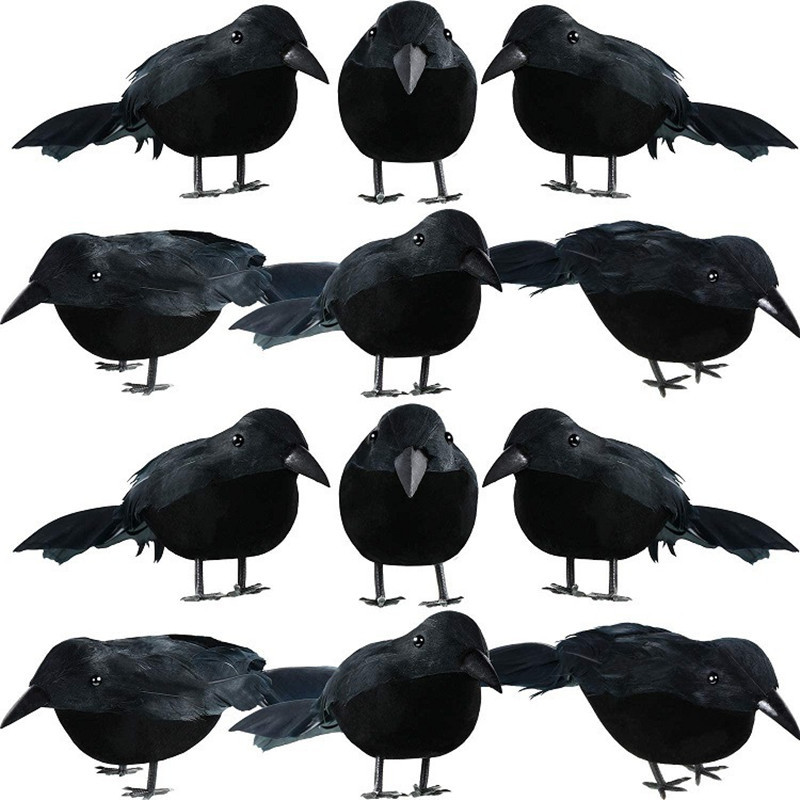 Foam Flocking Crow Feather Products Black Simulated Crow Ornaments Halloween Decoration Props Factory Direct Supply