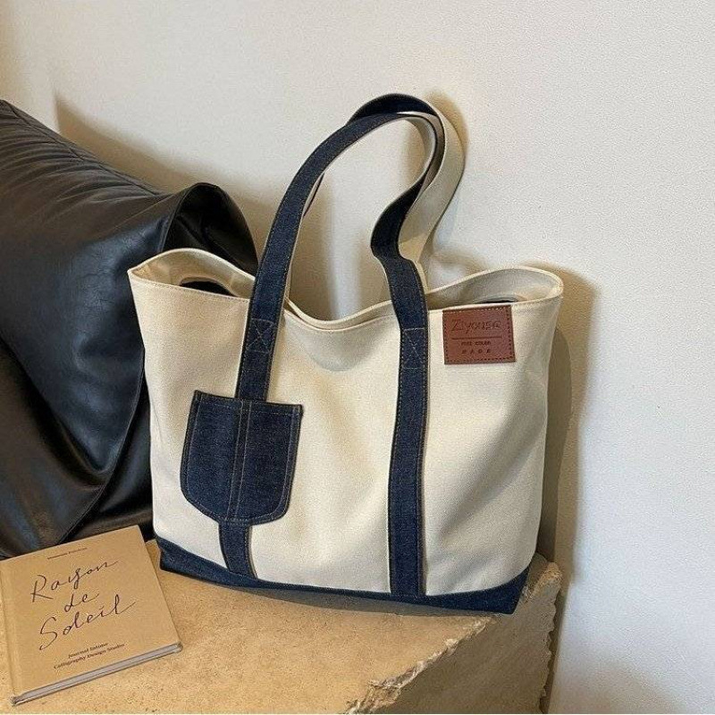 &€Canvas Bag Women's Large Capacity Spring & Fall Versatile 2024 New Fashion Shoulder Bag Work Clothing