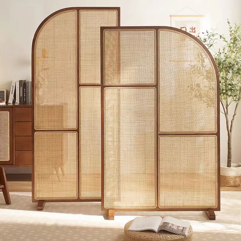 Japanese-Style Solid Wood Rattan Screen New Model for Small Living Rooms, Retro Partition Wall, Movable Bathroom Entrance Screen