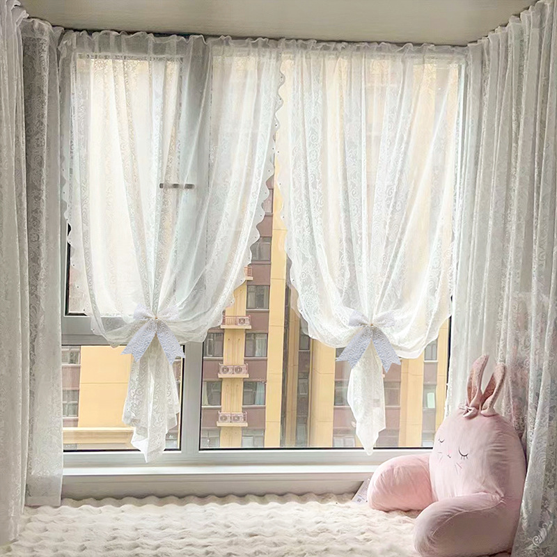 [Magic Tape Style] French Pearl Sheer Curtain, No-Punch Lace Curtain, Sheer Curtain, Door Curtain, Partition Curtain