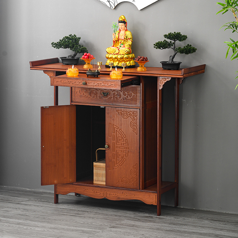Shrine Table for Home Shrine New Chinese Style Cabinet for God of Wealth Cabinet for Guanyin Bodhisattva Buddha Statues Cabinet Tribute Table
