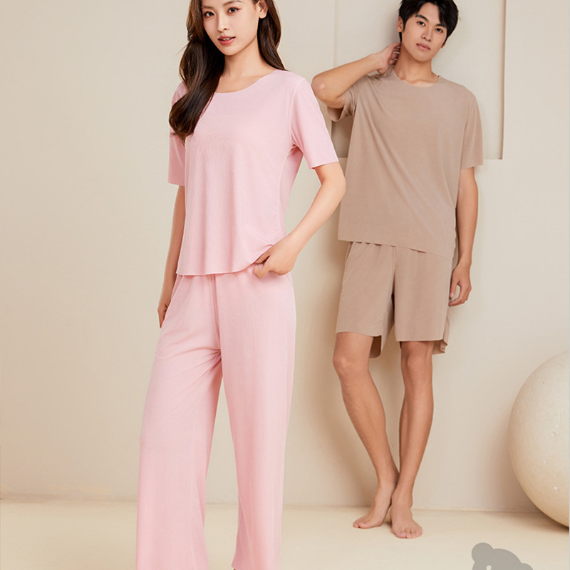 Jack Couple Style Men's Home Clothes Set Ice Silk Thin Home Pajamas Women Can Wear Summer Hot Style Douyin