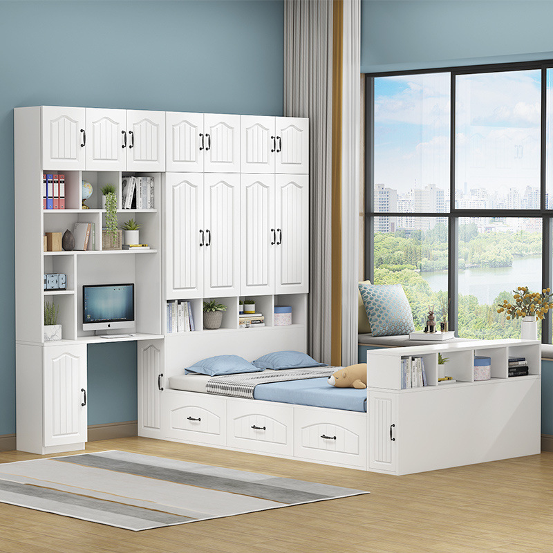 Wardrobe Bed, Tatami Bed, Cabinet, Integrated Small Apartment Bed, Space-Saving, Multi-Functional Cloakroom, Children's Combination Desk Bed