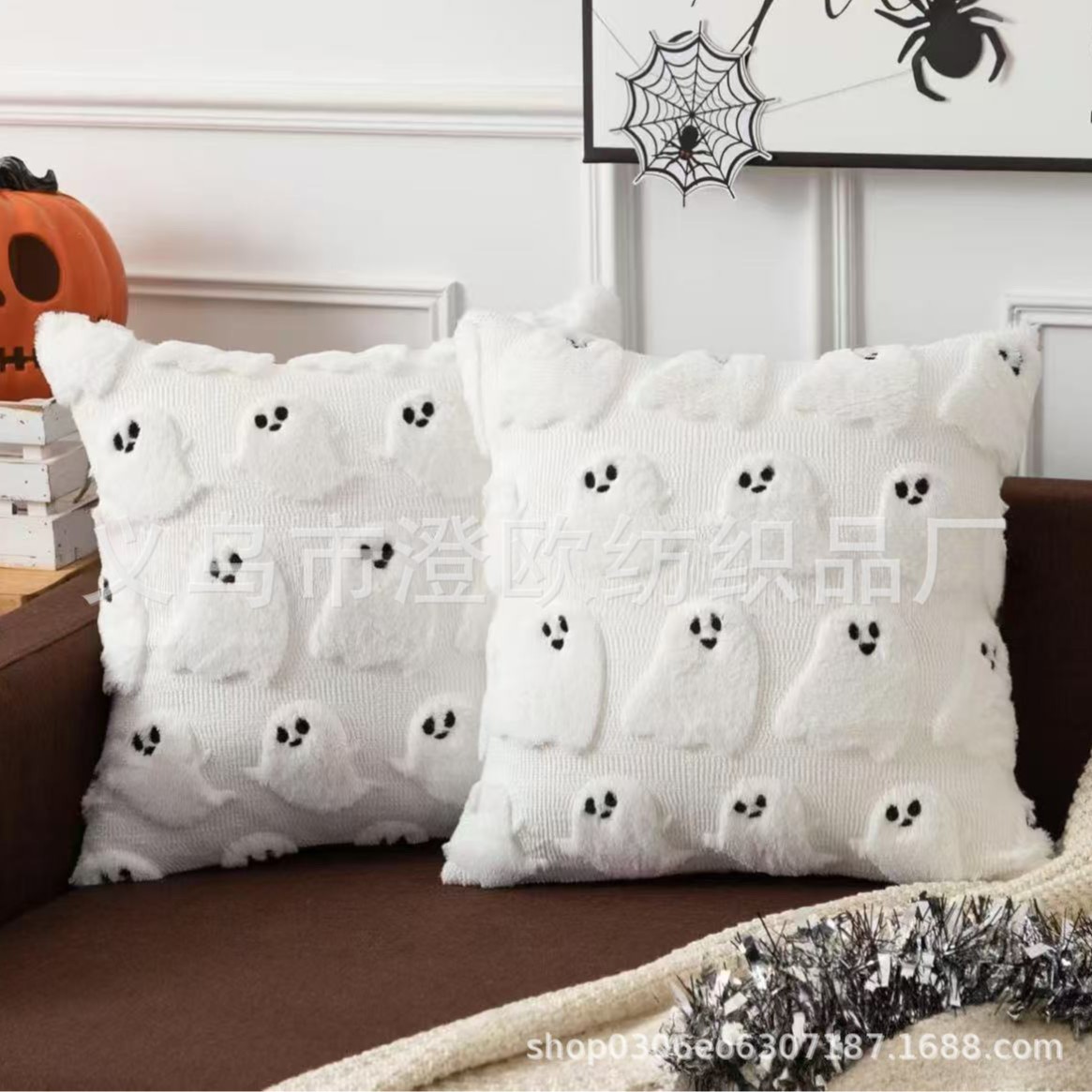 2025 New Halloween Ghost Pillow Cover Living Room Sofa Party Decorative Pillow Cross-Border New Bedroom Waist Pillow Cover