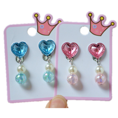 Wholesale children's ear clip earrings Princess without ear hole female fake earrings love flash diamond earrings earrings ear jewelry
