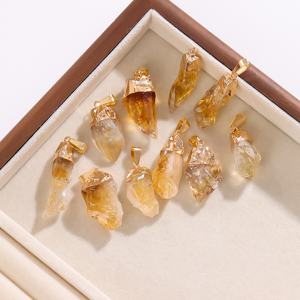 Natural citrine pendant electroplated stone irregular necklace Crystal gravel pendant diy jewelry accessories cross-border
