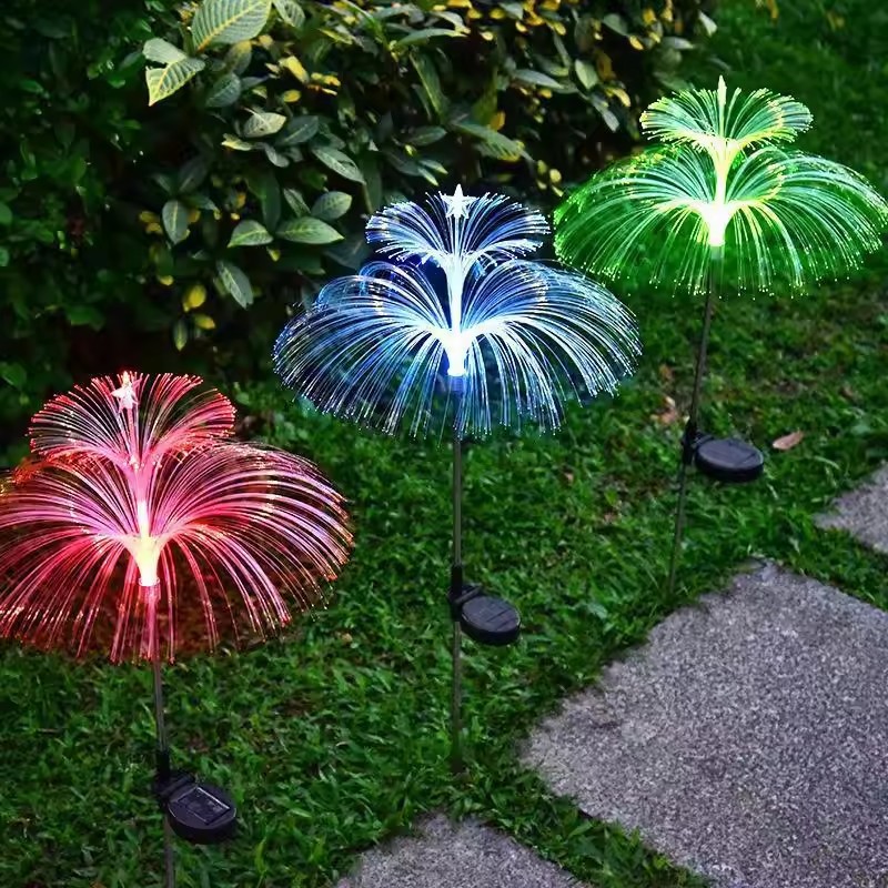 Cross-Border Solar Jellyfish Light Fiber Optic Outdoor Artificial Courtyard Garden Decorative Ground Lamp Led Lawn Landscape Light