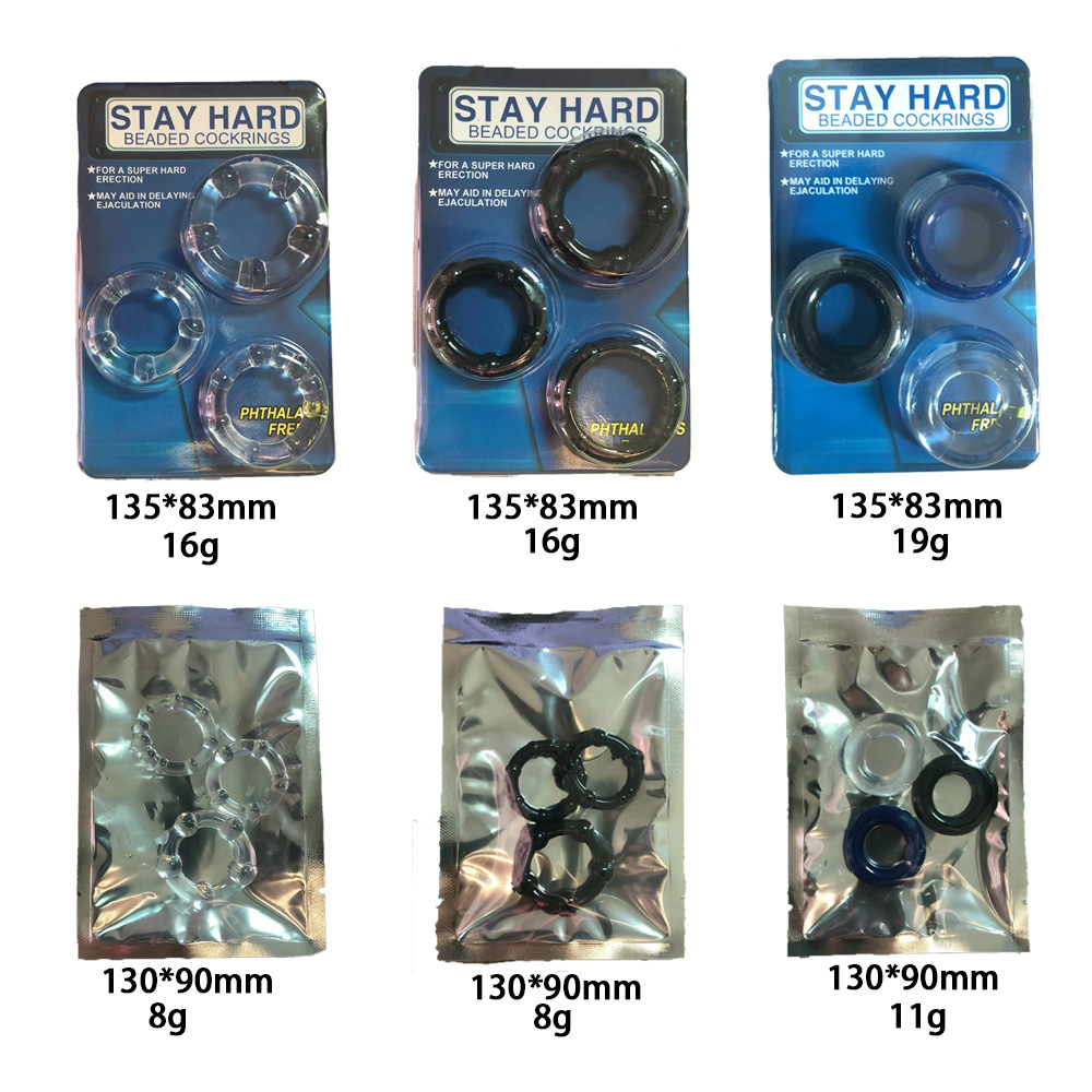 Yifeng sperm lock ring men's three-color ring with beads transparent penis ring aluminum foil pack adult sex toys wholesale