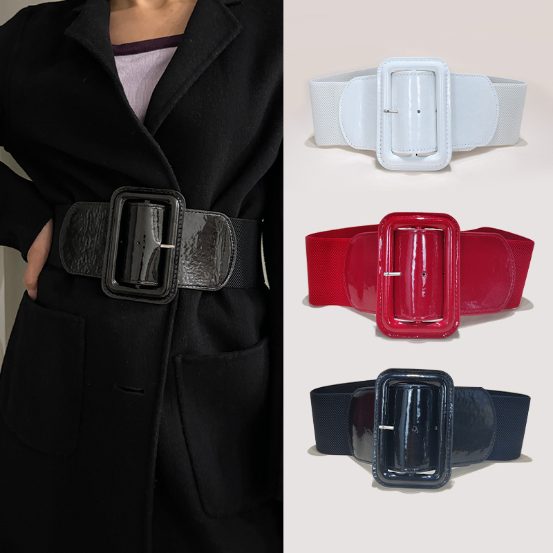 Новый красный эластичный пояс с платьем, пуховиком, эластичный корсет для талии, простой черный широкий пояс